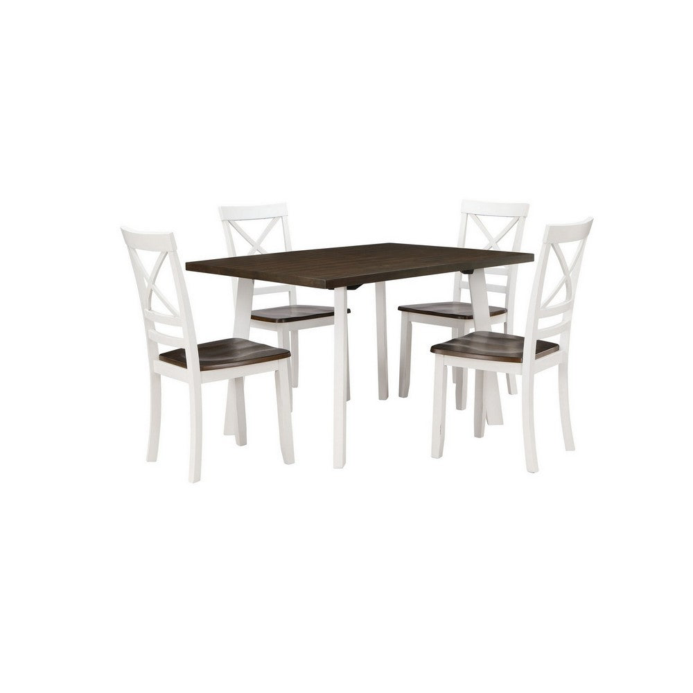 Dera 21 Inch Dining Chair Set of 2, Crossed Back, White Rubberwood Frame - BM309562