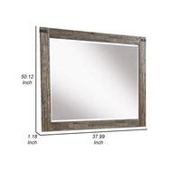 Galle 38 x 50 Dresser Mirror, Rectangular, Metal Accents, Walnut Brown Wood - BM309564