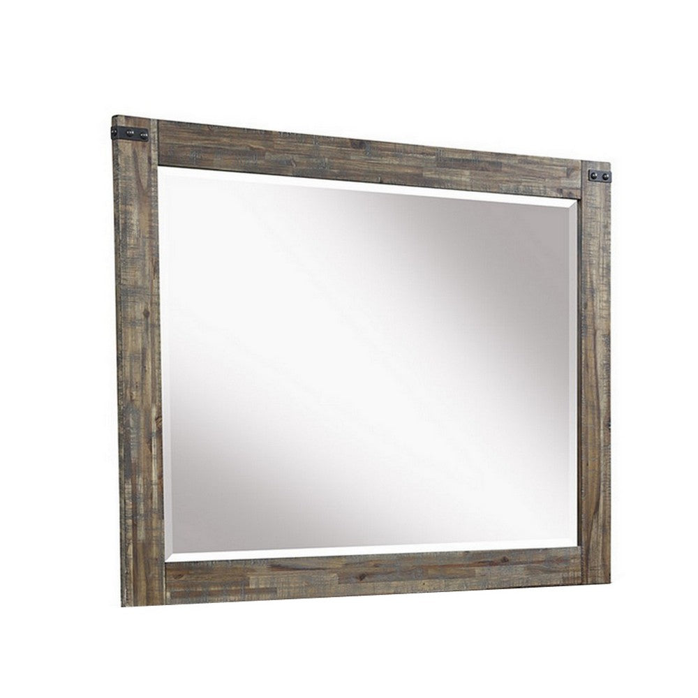 Galle 38 x 50 Dresser Mirror, Rectangular, Metal Accents, Walnut Brown Wood - BM309564