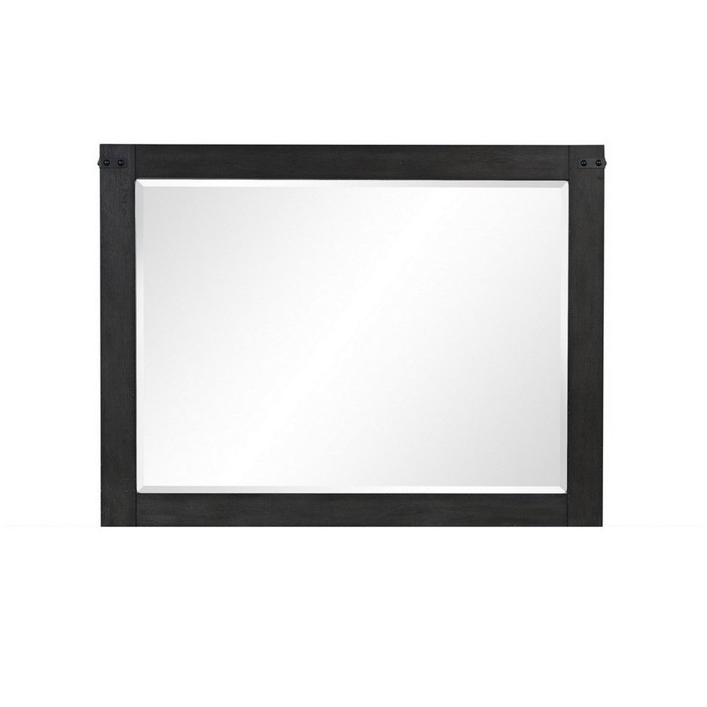 Galle 38 x 50 Dresser Mirror, Rectangular, Metal Accents, Dark Gray Wood - BM309566