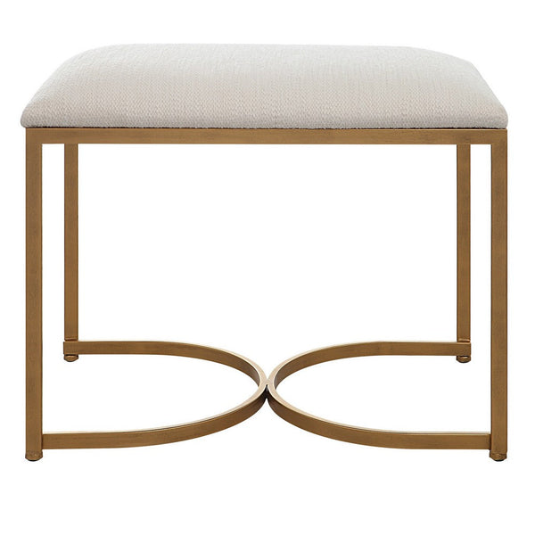 24 Inch Accent Stool, Cushioned Seat, Half Circle Design, Off White, Gold - BM309569