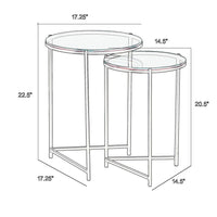 Set of 2 Nesting Tables, Round Clear Tempered Glass Tabletop, Black Frame - BM309571