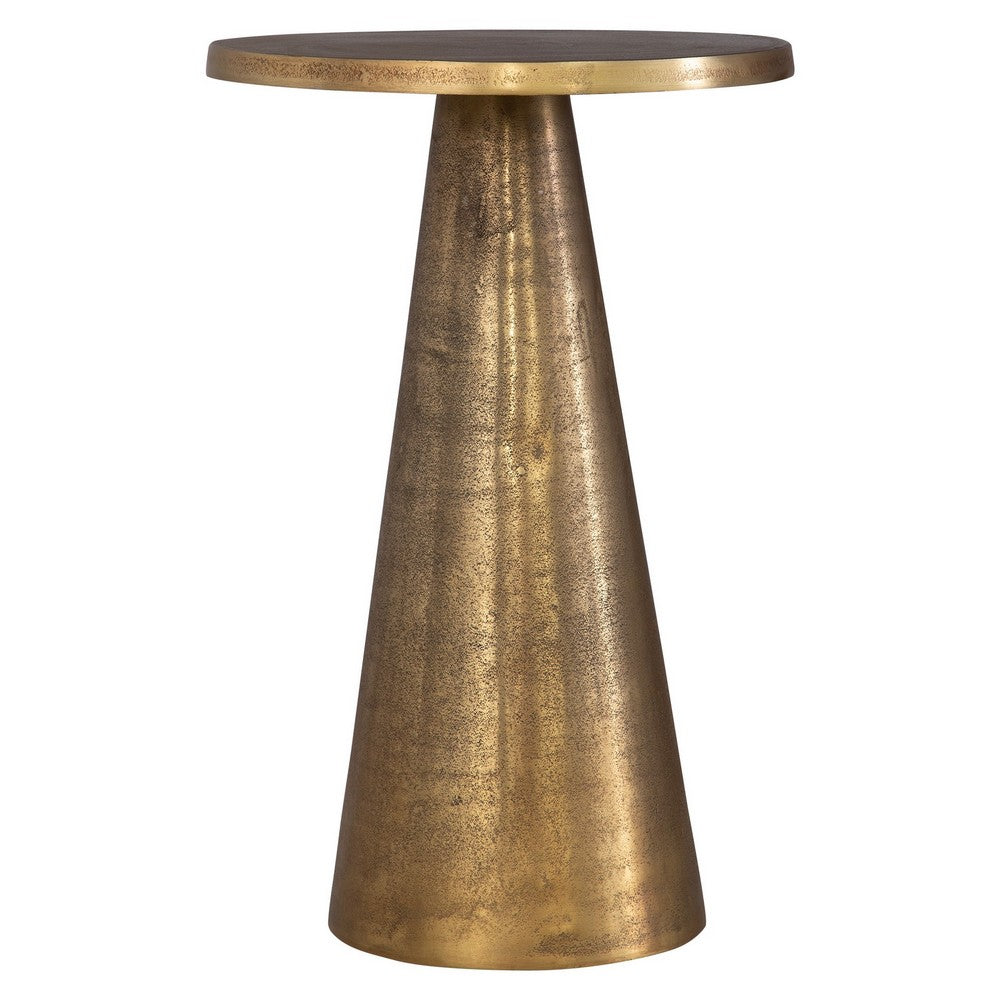 20 Inch Accent Table, Classic Round Pedestal Base, Antique Brass Finish - BM309573