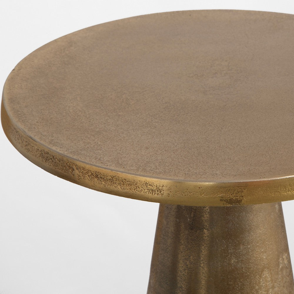 20 Inch Accent Table, Classic Round Pedestal Base, Antique Brass Finish - BM309573