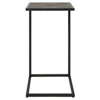 24 Inch Accent Table, Open C Shape, Gray Shagreen Top, Antique Black - BM309574