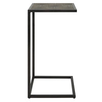 24 Inch Accent Table, Open C Shape, Gray Shagreen Top, Antique Black - BM309574