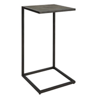 24 Inch Accent Table, Open C Shape, Gray Shagreen Top, Antique Black - BM309574