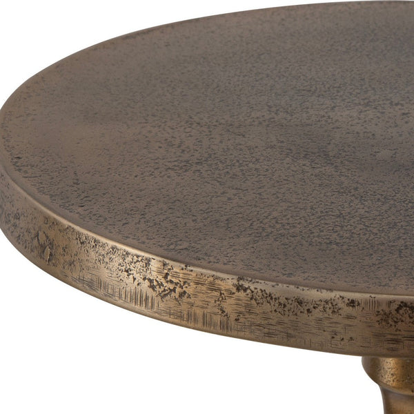 24 Inch Accent Drink Table, Round Tabletop, Turned Pedestal Base, Gold - BM309575