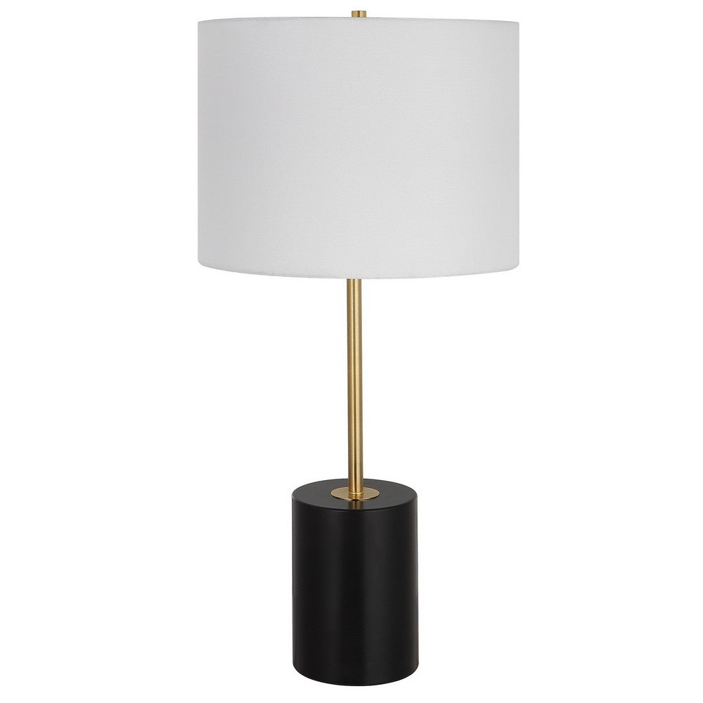 Lily 28 Inch Accent Lamp, White Round Hardback Drum Shade, Black, Gold - BM309577