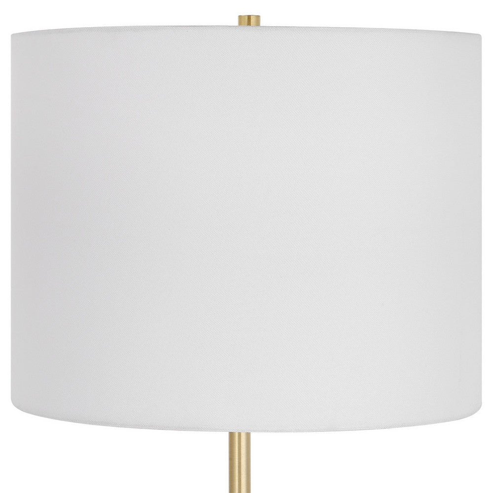 Lily 28 Inch Accent Lamp, White Round Hardback Drum Shade, Black, Gold - BM309577