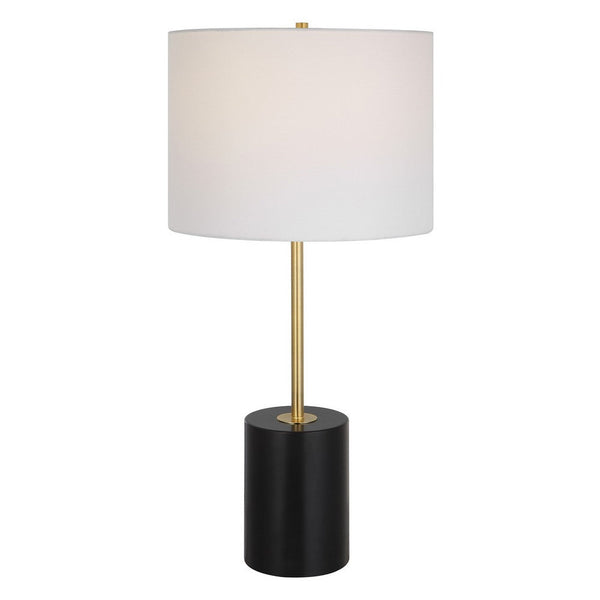 Lily 28 Inch Accent Lamp, White Round Hardback Drum Shade, Black, Gold - BM309577