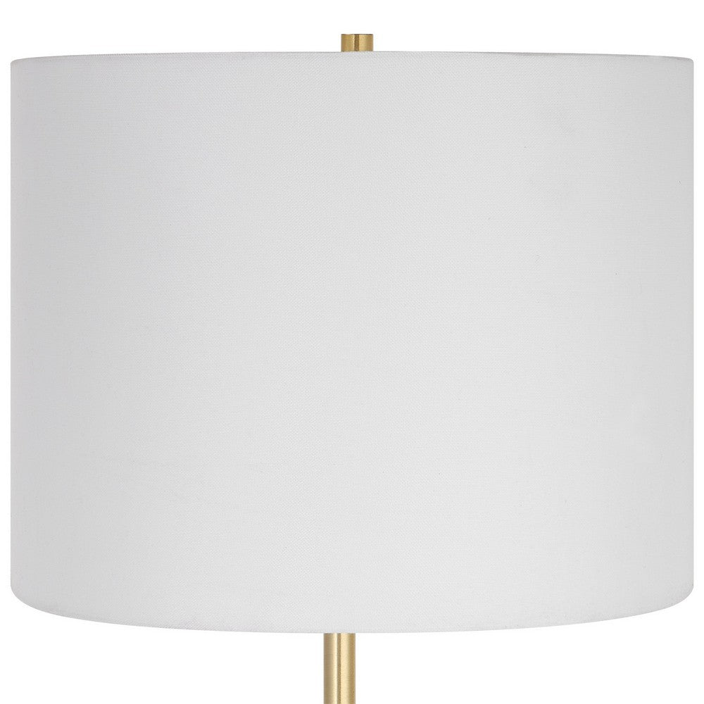 Lily 28 Inch Accent Lamp, Round Hardback Drum Shade, White Base, Gold - BM309578