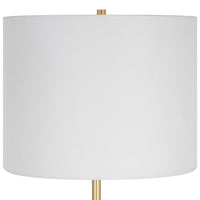 Lily 28 Inch Accent Lamp, Round Hardback Drum Shade, White Base, Gold - BM309578