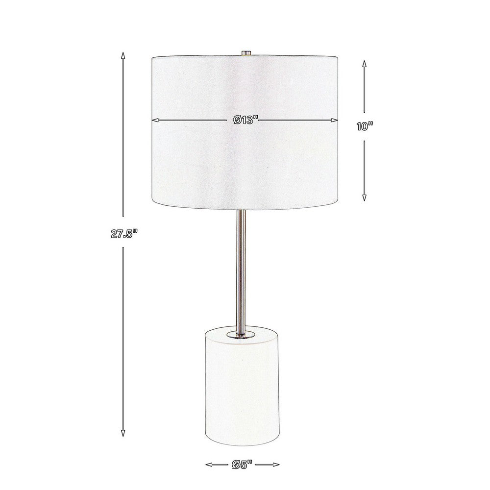 Lily 28 Inch Accent Lamp, Round Hardback Drum Shade, White Base, Gold - BM309578