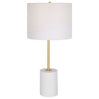 Lily 28 Inch Accent Lamp, Round Hardback Drum Shade, White Base, Gold - BM309578