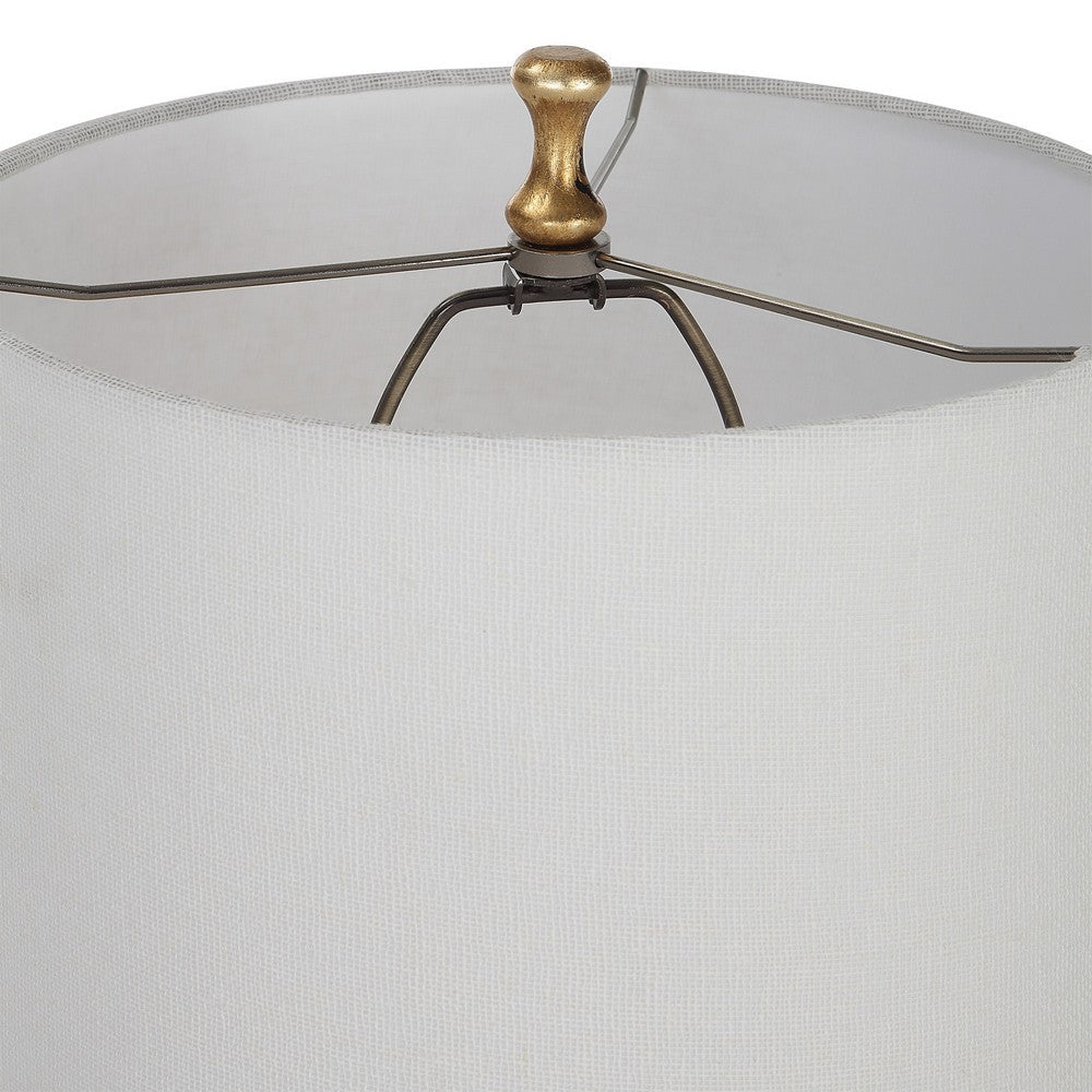 29 Inch Table Lamp, Set of 2, White Tapered Shade, Gold Leaf, Round Base - BM309579