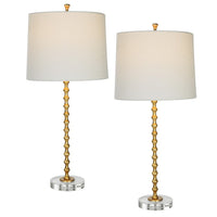 29 Inch Table Lamp, Set of 2, White Tapered Shade, Gold Leaf, Round Base - BM309579