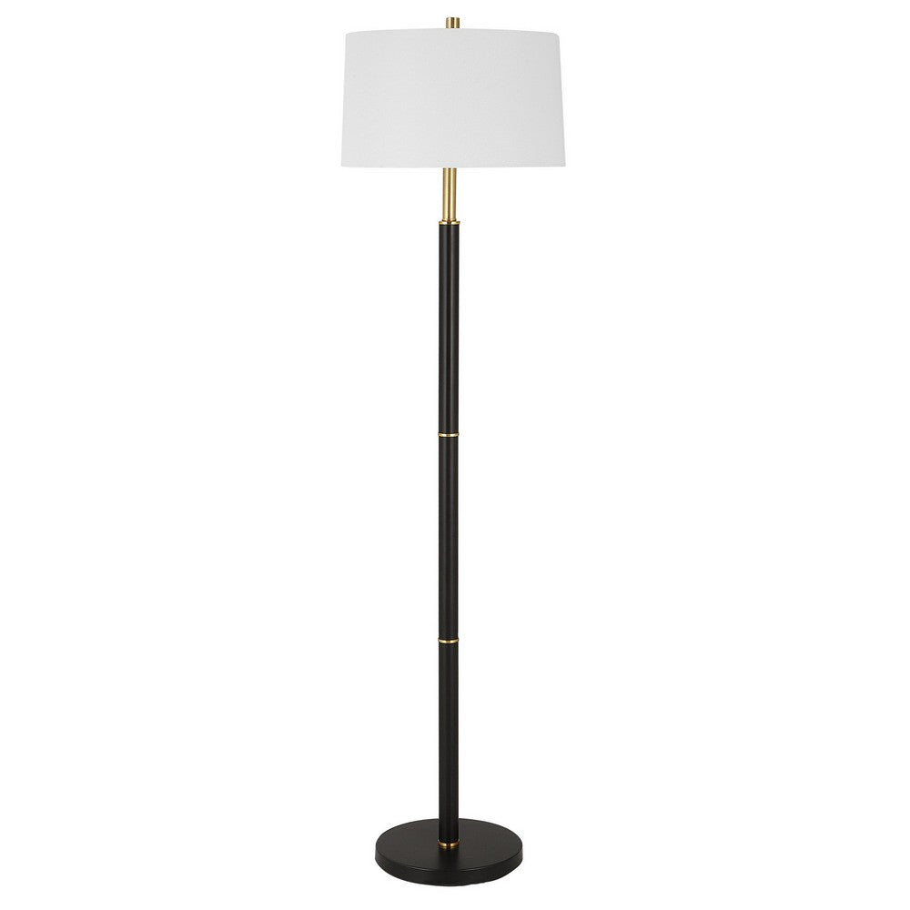62 Inch Floor Lamp, White Tapered Hardback Shade, Black with Gold Accents - BM309580