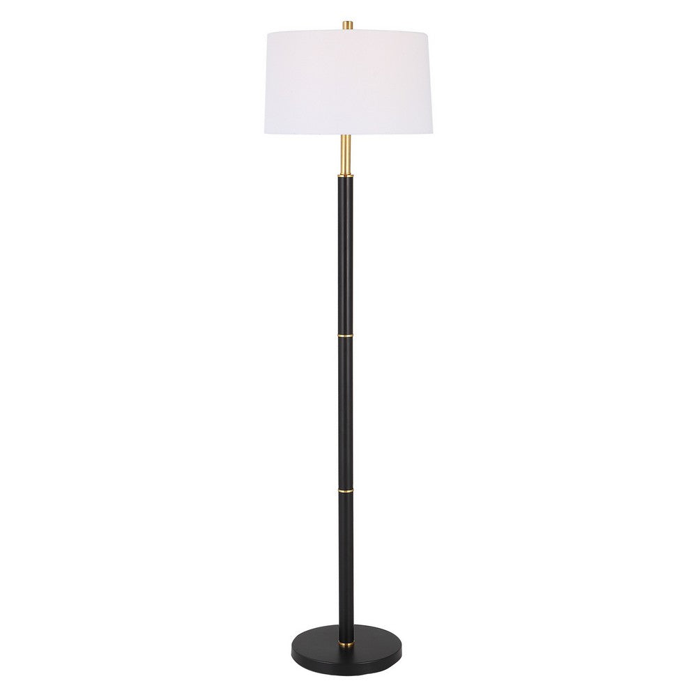 62 Inch Floor Lamp, White Tapered Hardback Shade, Black with Gold Accents - BM309580