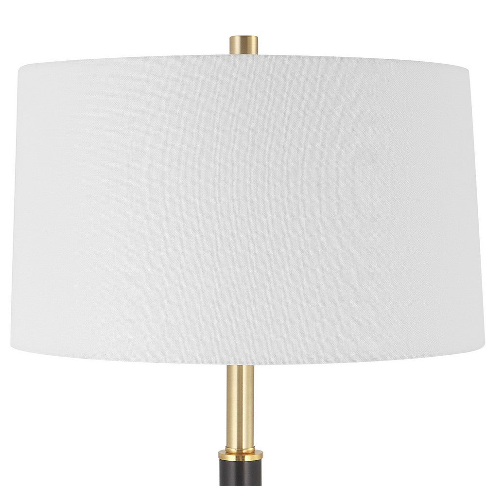 62 Inch Floor Lamp, White Tapered Hardback Shade, Black with Gold Accents - BM309580