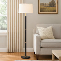 62 Inch Floor Lamp, White Tapered Hardback Shade, Black with Gold Accents - BM309580