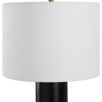 27 Inch Table Lamp, White Round Hardback Drum Shade, Black, Gold Accents - BM309581