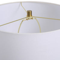 27 Inch Table Lamp, White Round Hardback Drum Shade, Black, Gold Accents - BM309581