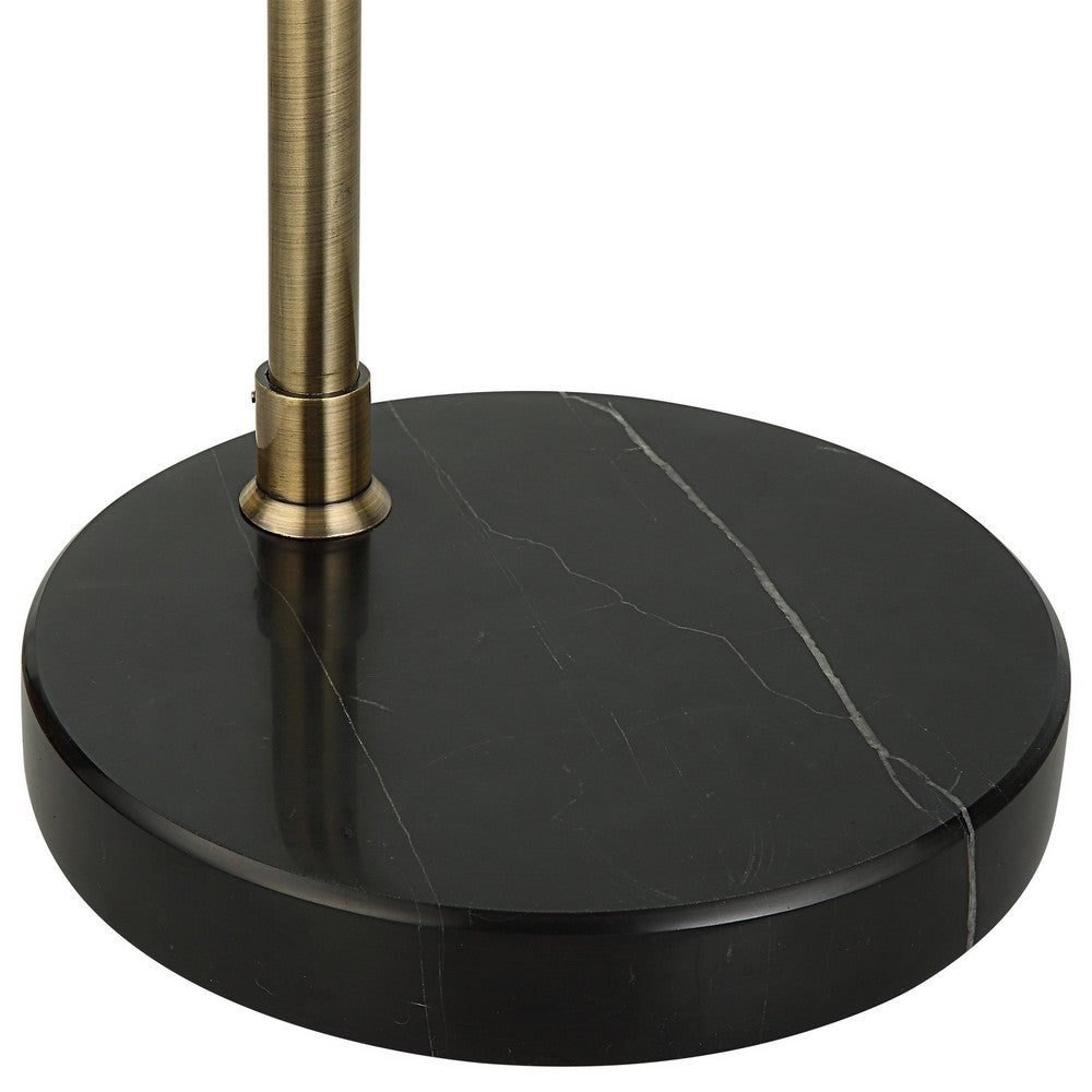 72 Inch Arc Floor Lamp, Black Metal Shade, Marble Foot, Antique Brass - BM309583