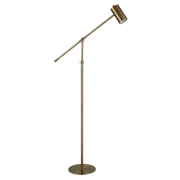 60 Inch Floor Lamp, Adjustable Length, Metal Shade, Antique Brass Finish  - BM309584