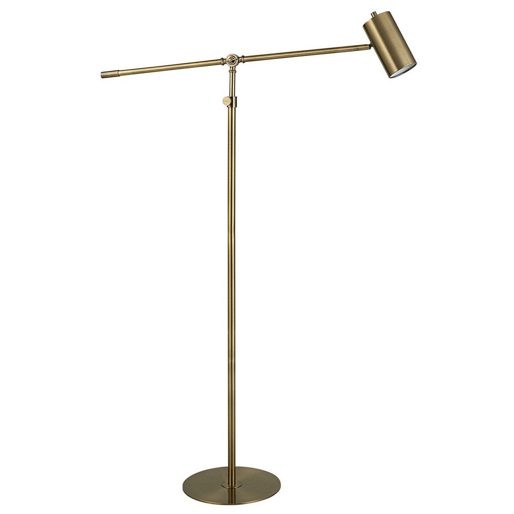 60 Inch Floor Lamp, Adjustable Length, Metal Shade, Antique Brass Finish  - BM309584