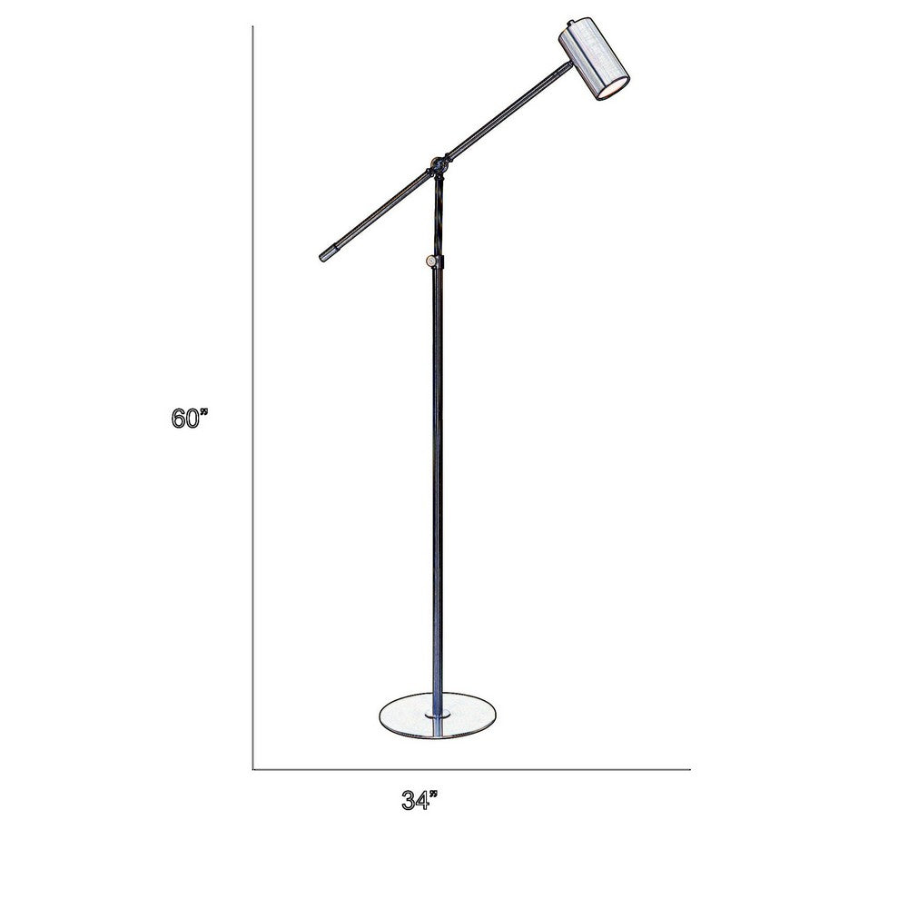 60 Inch Floor Lamp, Adjustable Length, Metal Shade, Antique Brass Finish  - BM309584