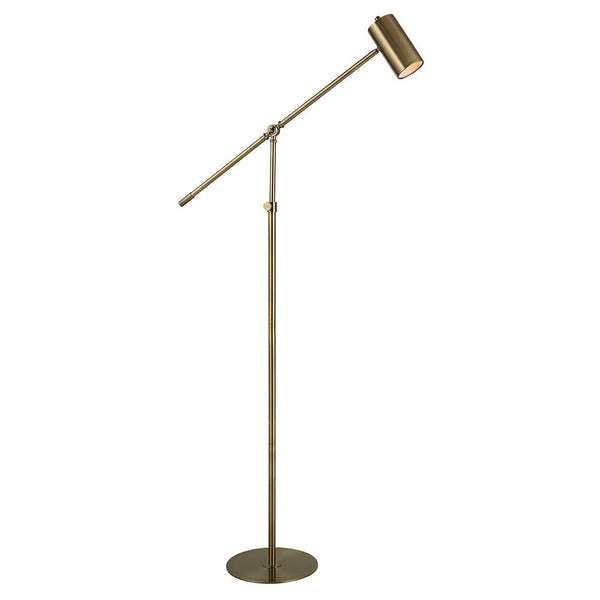 60 Inch Floor Lamp, Adjustable Length, Metal Shade, Antique Brass Finish  - BM309584