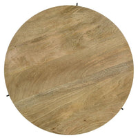 Pia 30 Inch Coffee Table, Mango Wood Top, Round, Iron Tripod Legs - BM309594