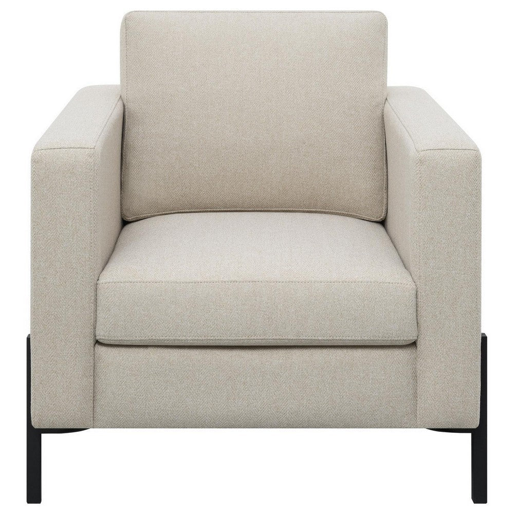 Zoya 33 Inch Chair, Track Arms, Oatmeal Beige  Fabric, Herringbone Design  - BM309597