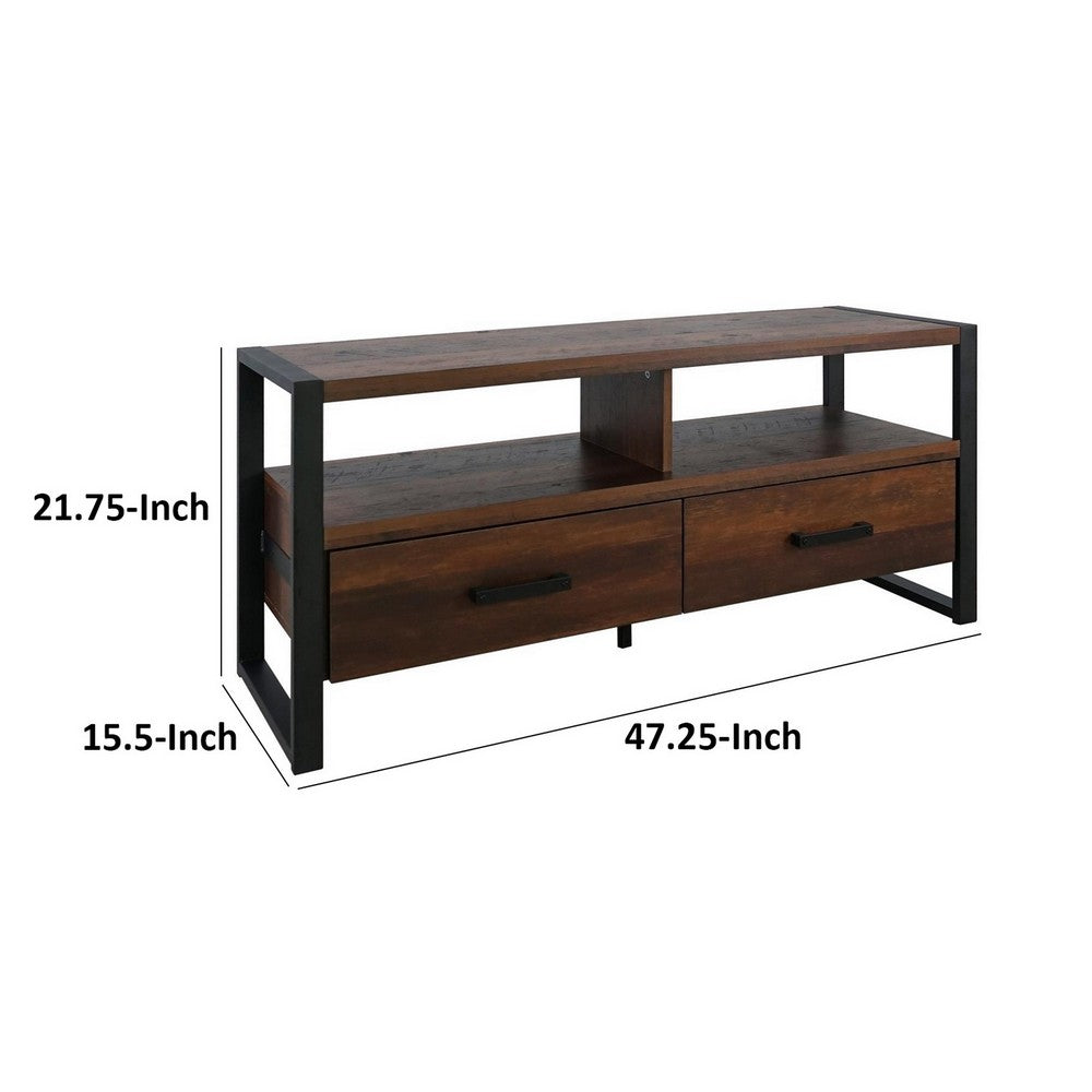 Anny 47 Inch TV Media Entertainment Center, 2 Drawers, Black, Dark Brown - BM309609