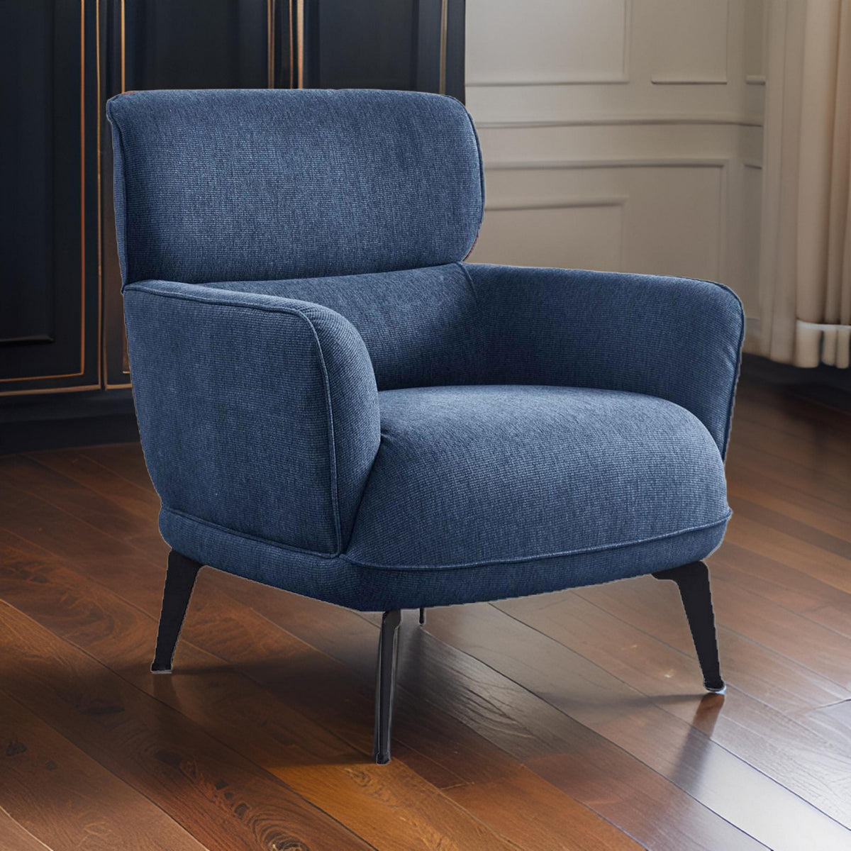 Dup 34 Inch Accent Chair, Cushioned Seat, Rounded Track Arms, Muted Blue - BM309614