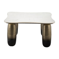 30 Inch Coffee Table, Square White Marble Top, Cylindrical Gold Metal Base - BM309616