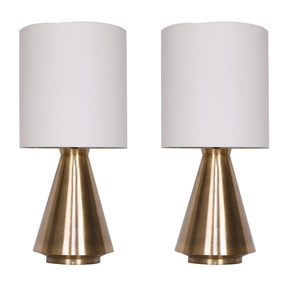 24 Inch Table Lamp Set of 2, White Drum Shade, Antique Brass Cone Base - BM309625