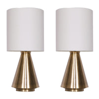 24 Inch Table Lamp Set of 2, White Drum Shade, Antique Brass Cone Base - BM309625