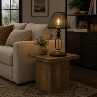 19 Inch Table Lamp, Round Metal Mesh Shade, Hollow Body, Black, Gold Stand - BM309628