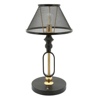 19 Inch Table Lamp, Round Metal Mesh Shade, Hollow Body, Black, Gold Stand - BM309628
