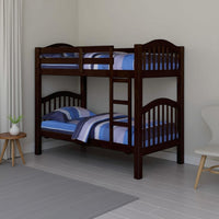 Twin Over Twin Bunk Bed, Pine Wood, Slatted Headboard, Espresso Brown  - BM309634