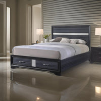 Nae Queen Size Bed, Rubberwood, Gray, Textured, Shimmery Acrylic Trim  - BM309636