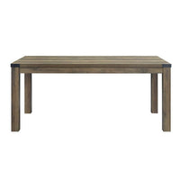 Eli 71 Inch Dining Table, Distressed Rustic Gray, Industrial Metal Rivets - BM309638