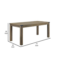 Eli 71 Inch Dining Table, Distressed Rustic Gray, Industrial Metal Rivets - BM309638