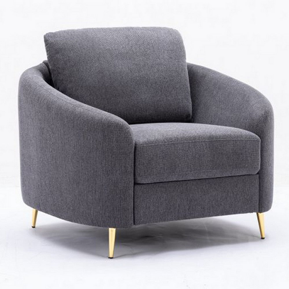 Nial 34 Inch Accent Chair, Linen Upholstery, Pine Wood, Gray and Gold  - BM309647