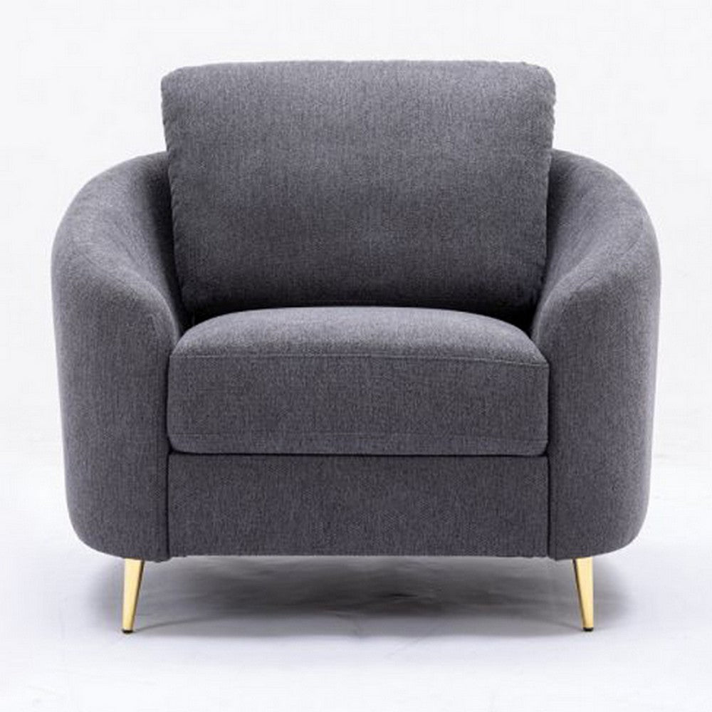 Nial 34 Inch Accent Chair, Linen Upholstery, Pine Wood, Gray and Gold  - BM309647