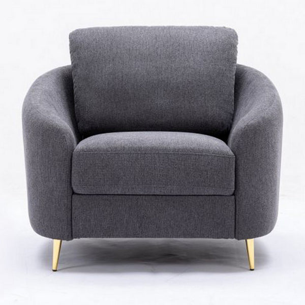 Nial 34 Inch Accent Chair, Linen Upholstery, Pine Wood, Gray and Gold  - BM309647