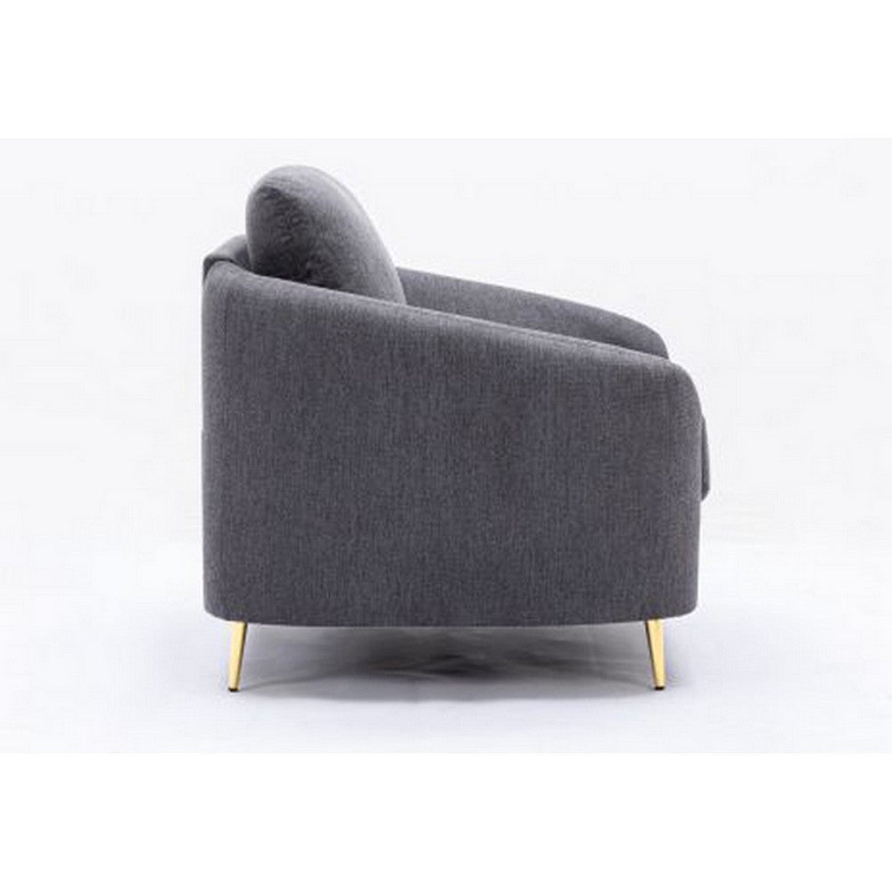 Nial 34 Inch Accent Chair, Linen Upholstery, Pine Wood, Gray and Gold  - BM309647