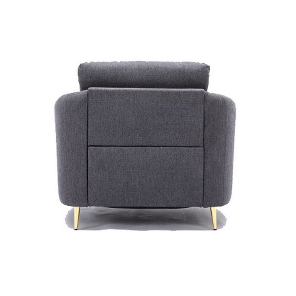 Nial 34 Inch Accent Chair, Linen Upholstery, Pine Wood, Gray and Gold  - BM309647